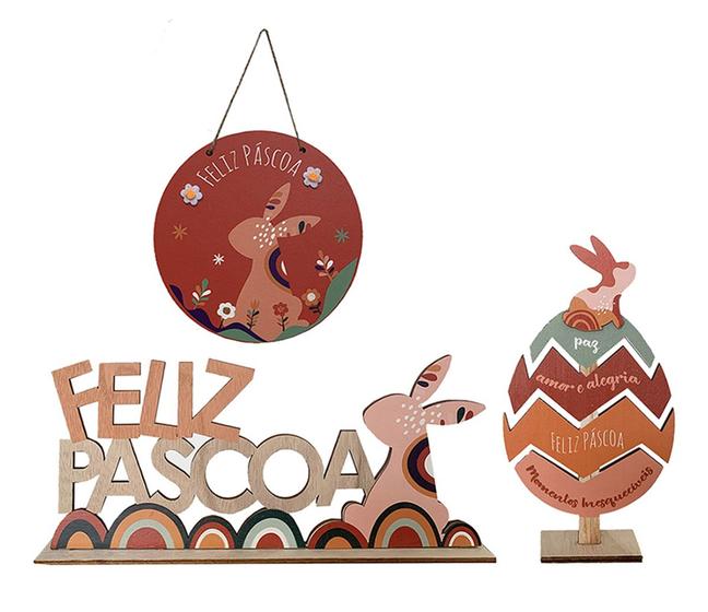 Imagem de Kit Decoração Páscoa Coelho Placa Feliz Páscoa Kit 3 Itens Mdf