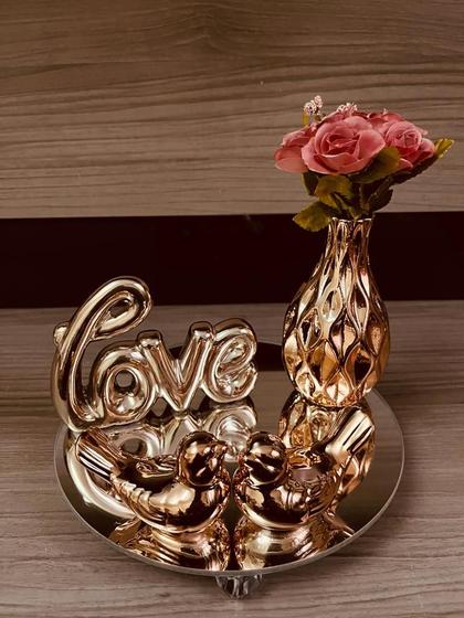 Kit Decoração Sala Rose Gold Vaso Flores Bandeja Vidro Passarinho Mesa Menor preço em Kit Decoração Sala Rose Gold Vaso Flores Bandeja Vidro Passarinho Mesa