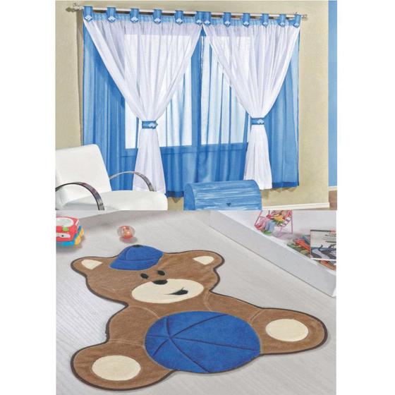 Imagem de Kit Decoração Urso Baby p/ Quarto Infantil = Cortina Juvenil 2 Metros + Tapete Pelúcia - Azul Royal