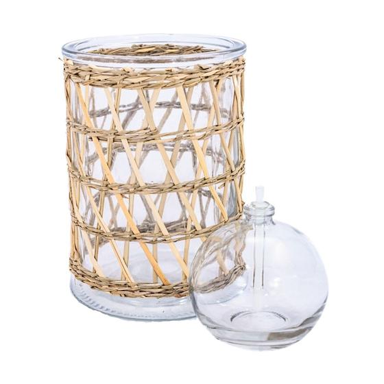 Imagem de Kit Decorativo Com Vaso Pequeno Sisal Com Vela Lamparina 100ml Redonda