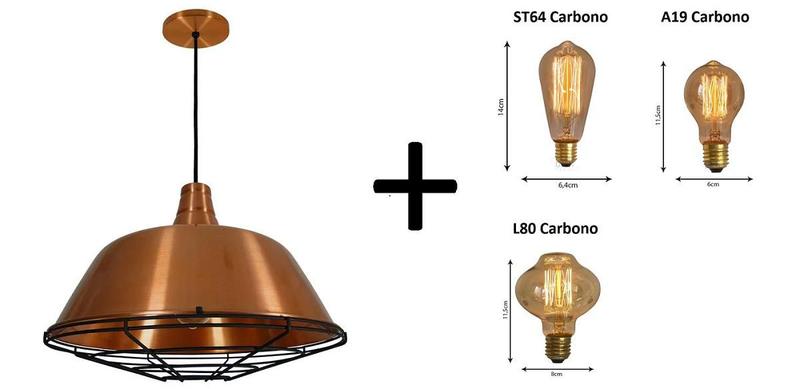 Imagem de Kit Decorativo Pendente 1821 Alumínio Cobre 44 cm + 1 Lâmpada Retrô 110V