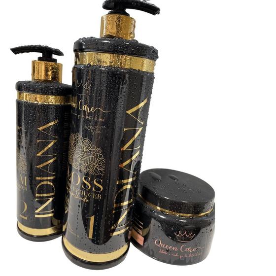 Kit Definitiva Indiana Liso 3 Passos Gloss 1kg+Balm+Mascara Queen
