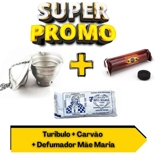 Imagem de KIT DEFUMAÇÃO TURIBULO, DEFUMADOR EM ALUMÍNIO + Defumador Mae Maria 50 gramas ideal para Defumação e Meditação + Carvão