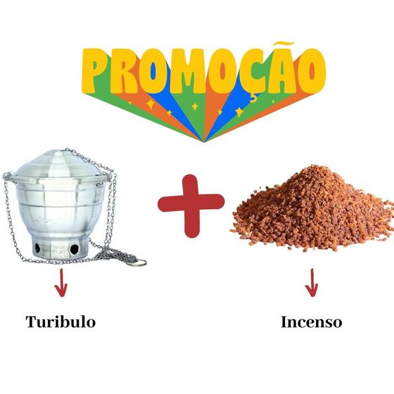 Imagem de KIT DEFUMAÇÃO TURIBULO, DEFUMADOR EM ALUMÍNIO + Incenso 100 gramas em Resina ideal para Defumação e Meditação