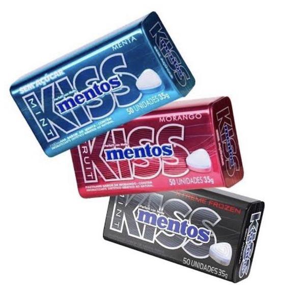 Imagem de Kit Degustação Bala Kiss Mentos Morango Frozend Menta 35g