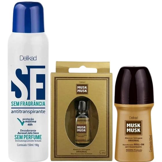 Imagem de Kit Delikad Óleo Almiscar Musk + Desodorante Sf + Roll-on