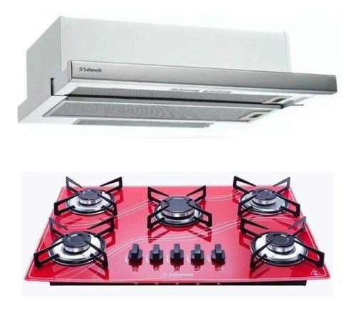 Imagem de Kit Depurador Embutir 60cm Cooktop 5 Bocas Vermelho Safanelli