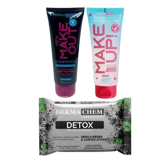 Imagem de Kit Dermachem 3 Itens Preparação Limpeza Detox 1 Lenço Demaquilante+ 1 New Make Out+ 1 MakeUpPrimer