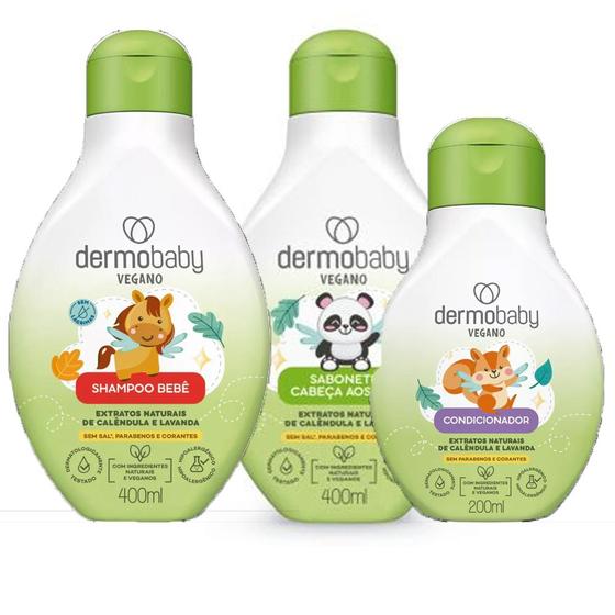 Imagem de Kit Dermobaby Vegano Shampoo 400ml + Sabonete 400ml + Condicionador 200ml