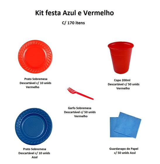 Imagem de Kit descartável Azul e vermelho c/ 170 unids (DF)