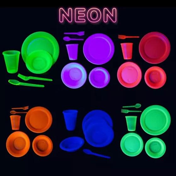 Imagem de Kit Descartável Festa Neon Para 50 Pessoas Com 200pçs