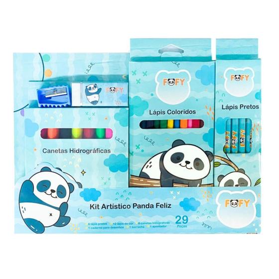 Imagem de Kit Desenho Artístico Infantil Panda Feliz 29 Peças - Fofy