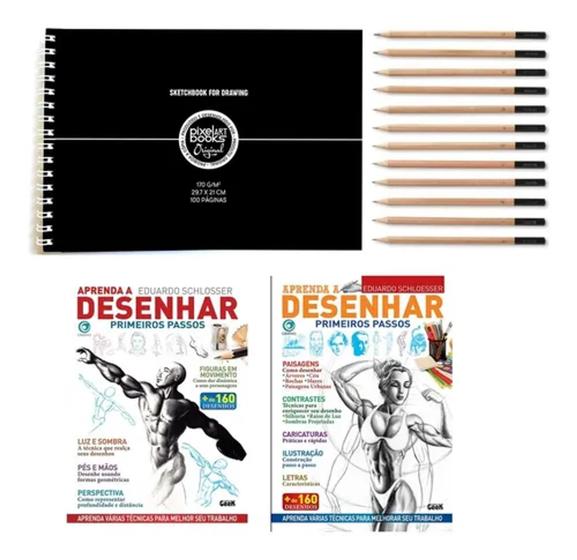Imagem de Kit Desenho Iniciante - Bloco + 12 Lápis + 2 Cursos Desenho
