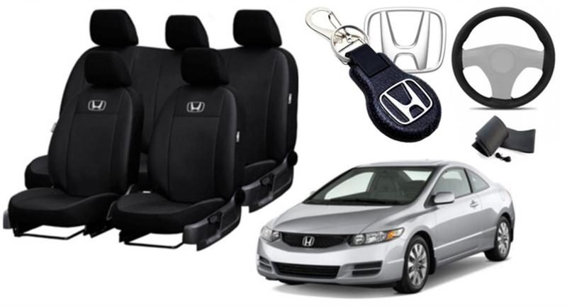 Imagem de Kit Design Elegante Couro Bancos Honda Civic 2005-2012 + Volante + Chaveiro