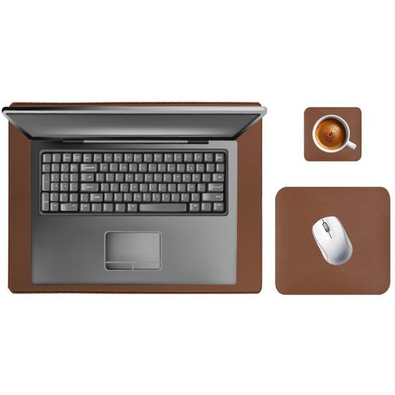 Imagem de Kit Desk Pad 43x30cm Tapete Apoio Mouse 20x20cm Com Protetor Porta Copos