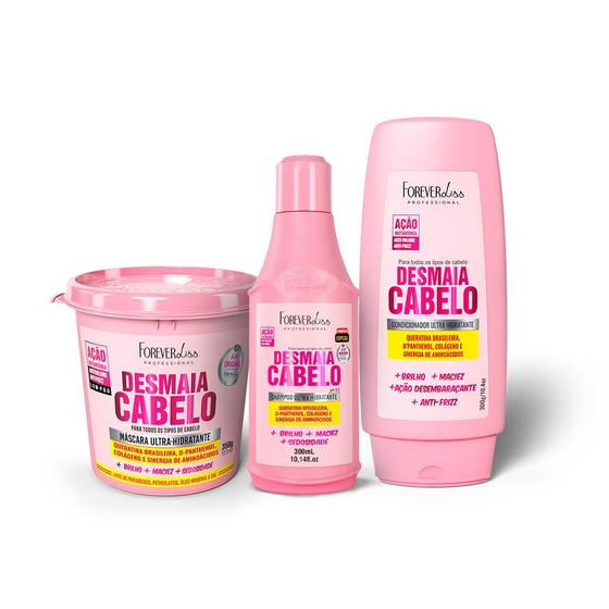 Imagem de Kit Desmaia Cabelo com Shampoo 300ml, Máscara 350g  e Condicionador Forever Liss