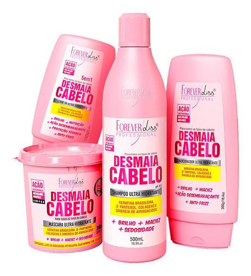 Kit Desmaia Cabelo Máscara Shampoo Condicionador Leave In - Forever ...