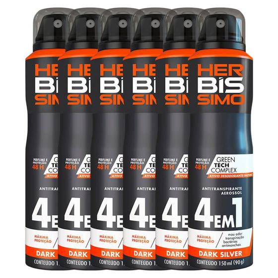 Kit Desodorante Aerosol Antitranspirante Herbissimo Dark Silver 150Ml com 6 Unidades Menor preço em Kit Desodorante Aerosol Antitranspirante Herbissimo Dark Silver 150Ml com 6 Unidades