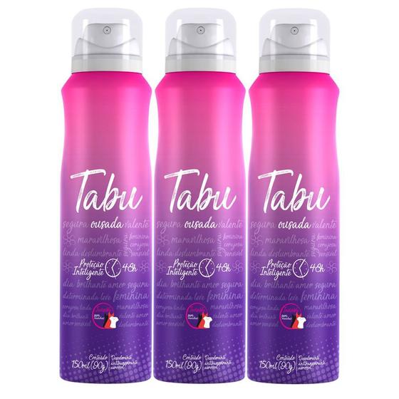 Kit Desodorante Aerosol Antitranspirante Tabu Ousada 150Ml com 3 Unidades Menor preço em Kit Desodorante Aerosol Antitranspirante Tabu Ousada 150Ml com 3 Unidades
