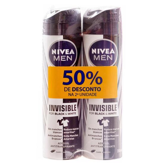 Kit Desodorante Aerosol Invisible Black E White Nivea Men 2X150Ml Menor preço em Kit Desodorante Aerosol Invisible Black E White Nivea Men 2X150Ml