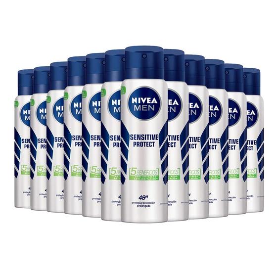 Imagem de Kit Desodorante Aerosol Nivea Sensitive Protect For Men 150ml - 12 unidades