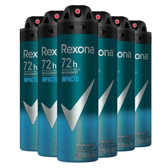Imagem de Kit Desodorante Aerosol Rexona Men Impacto 150ml - 6 Unidades