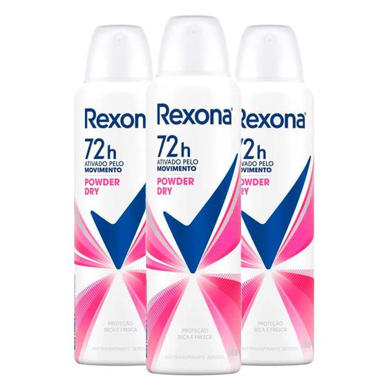 Imagem de Kit Desodorante Aerosol Rexona Powder Dry 150ml - 3 Unidades