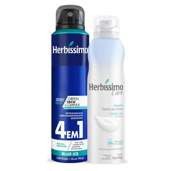 Imagem de Kit Desodorante Aerossol Antitranspirante Herbíssimo Blue Ice e Care Sensitive 150Ml