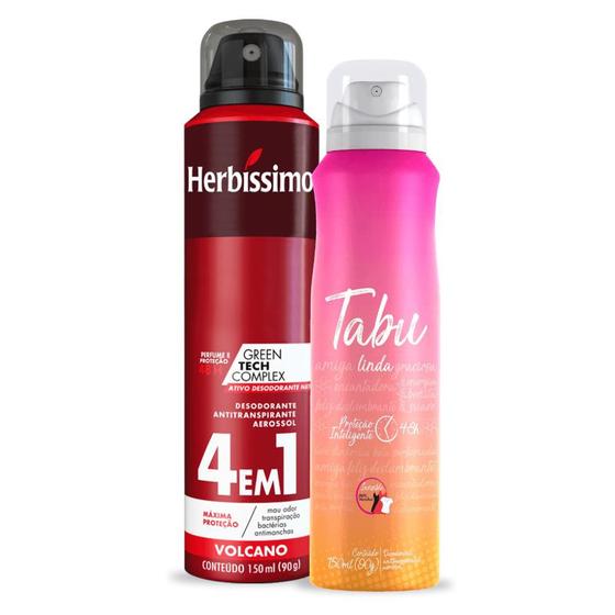 Imagem de Kit Desodorante Aerossol Antitranspirante Herbíssimo Volcano e Tabu Linda 150Ml