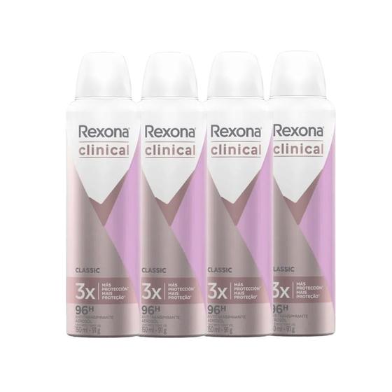 Imagem de Kit Desodorante Antitranspirante Aerosol Rexona Clinical Classic 91g - 4 Unidades