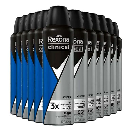 Kit Desodorante Antitranspirante Aerosol Rexona Clinical Clean Men - 12 Unidades Menor preço em Kit Desodorante Antitranspirante Aerosol Rexona Clinical Clean Men - 12 Unidades