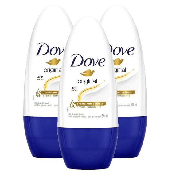 Imagem de Kit Desodorante Antitranspirante Roll-On Dove Original 50ml - 3 unidades