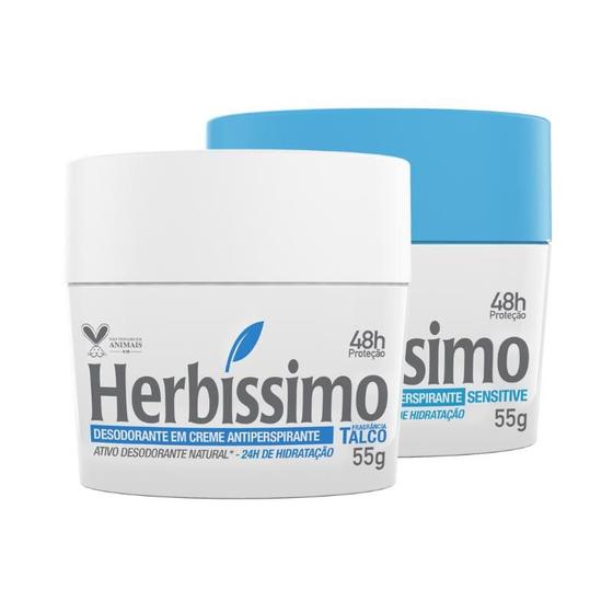 Imagem de Kit Desodorante Creme Antitranspirante Herbíssimo 55G Talco e Sensitive - 2 unidades