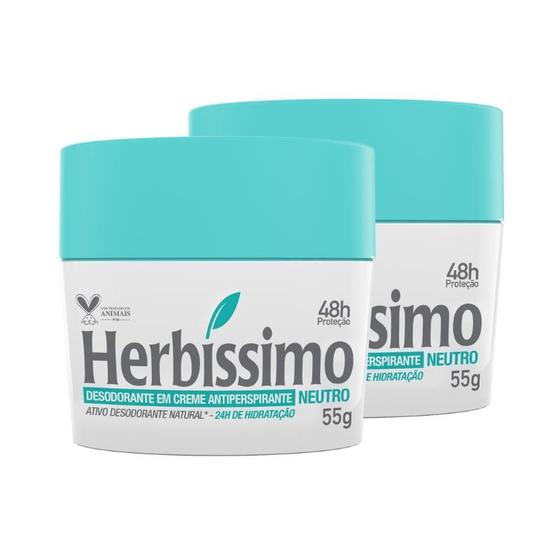 Imagem de Kit Desodorante Creme Antitranspirante Neutro Herbíssimo 55G - 2 unidades