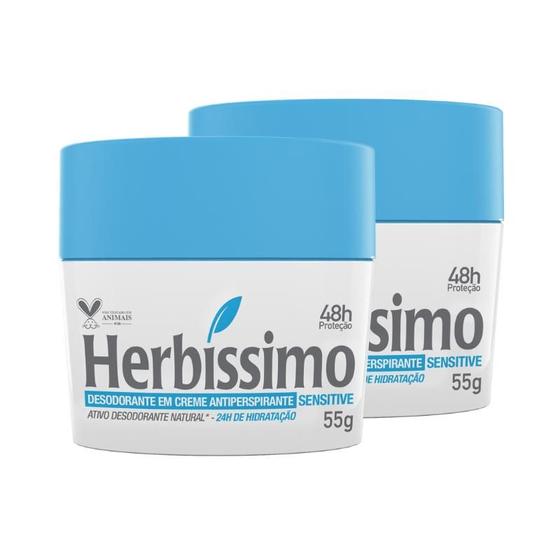 Imagem de Kit Desodorante Creme Antitranspirante Sensitive Herbissimo 55G - 2 unidades