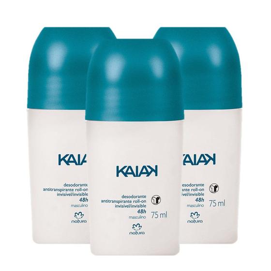 Imagem de Kit desodorante masculino natura kaiak roll on 75ml - 3 unidades