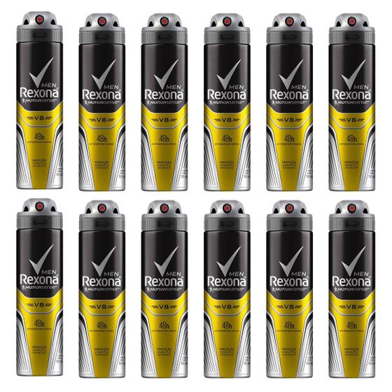 Imagem de Kit Desodorante Rexona Men V8 48 horas Aerosol Masculino 150ml com 12 unidades