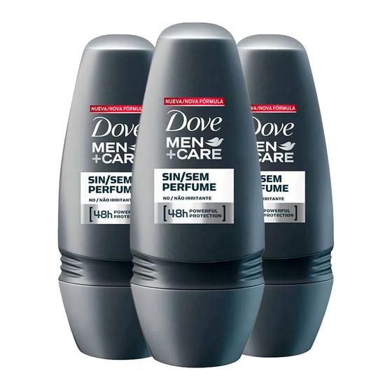 Imagem de Kit Desodorante Roll On Dove Men Sem Perfume 50ml - 3 unidades