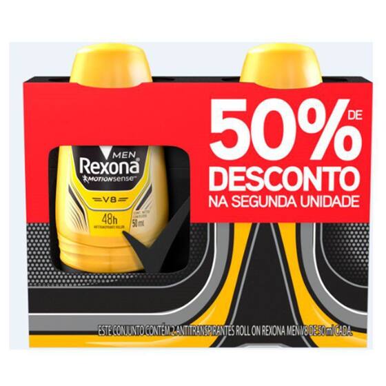 Kit Desodorante Roll On Rexona Men V8 50ml 2 Unidades Menor preço em Kit Desodorante Roll On Rexona Men V8 50ml 2 Unidades