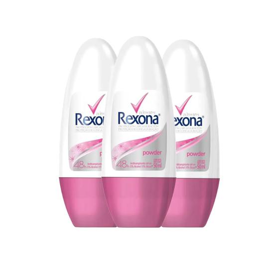 Imagem de Kit Desodorante Roll On Rexona Powder Dry 50ml - 3 Unidades