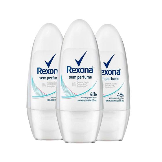 Imagem de Kit Desodorante Roll On Rexona Sem Perfume 50ml - 3 Unidades