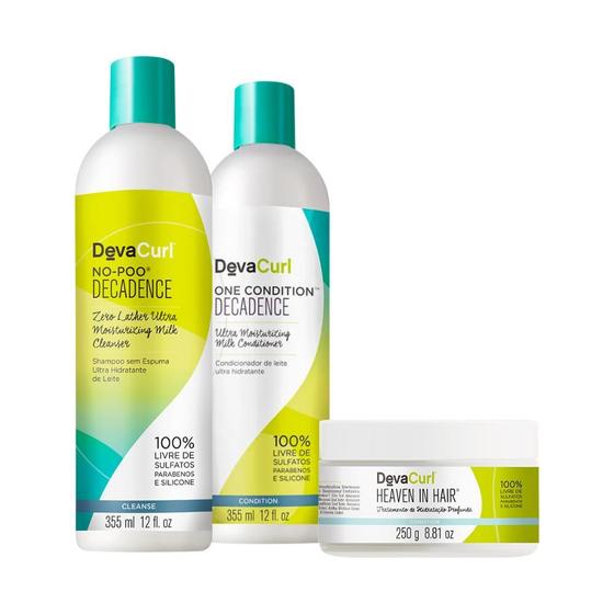 Imagem de Kit Deva Curl Decadence No Poo Shampoo 355ml, Condicionador One condition 355ml, Heaven in hair 250g