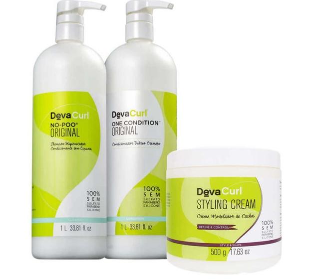 Imagem de Kit Deva Curl No Poo 1L + One Condition 1L + Styling Cream 500g + BRINDE