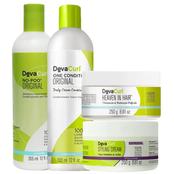 Imagem de Kit Deva Curl No-Poo Original Shampoo 355ml + Condicionador 355ml + Máscara 250g + Styling Cream 250g