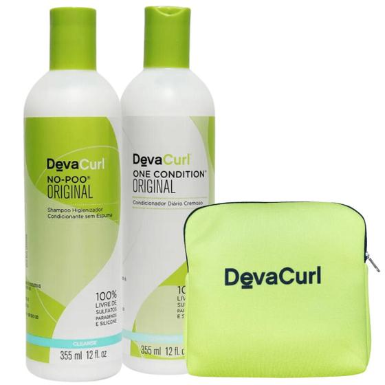 Imagem de Kit Deva Curl No-Poo Original Shampoo 355ml + Condicionador 355ml + Nécessaire
