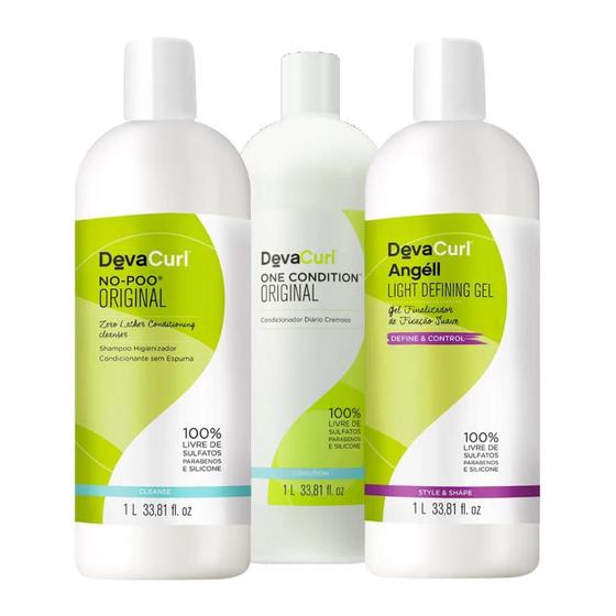 Imagem de Kit Deva Curl No Poo Shampoo 1L, Condicionador 1L, Finalizador 1L