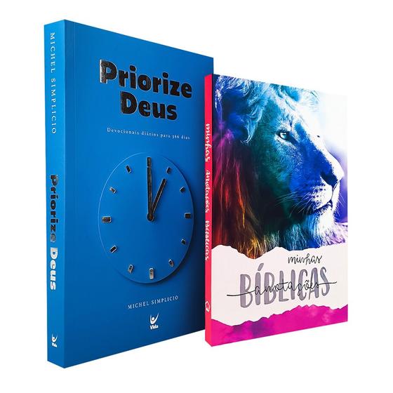 Imagem de Kit Devocional Priorize Deus + Caderno Minhas Anotações Bíblicas Leão Color