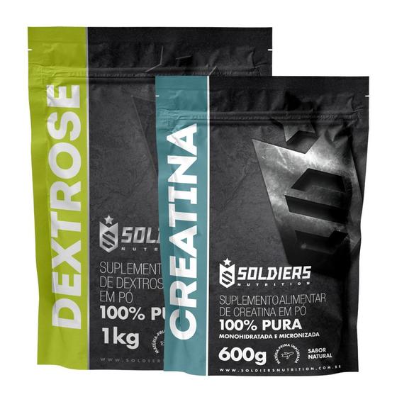 Imagem de Kit: Dextrose 1Kg + Creatina Monohidratada 600g - 100% Puro Importado - Soldiers Nutrition