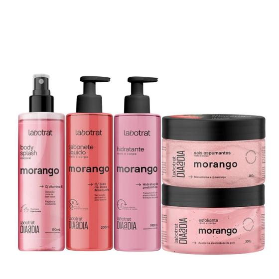 Imagem de Kit Dia a Dia Morango Esfo 300ml + Body 190ml + Hidra 190ml + Sabo 190ml + Sais 280ml
