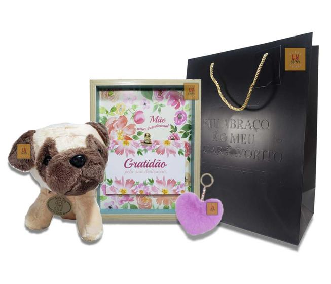 Imagem de Kit Dia das Mães Cachorro Pelucia + Porta Retrato + Chaveiro Coração Pelúcia